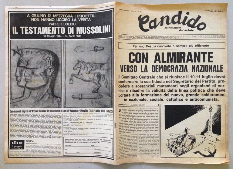 Candido N 26 Luglio 1976 Pisano Con Almirante Verso la Democrazia Nazionale