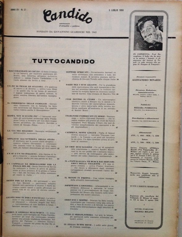 Candido N 27 Luglio 1959 Fred Buscaglione Copertina Disegno Tempesti