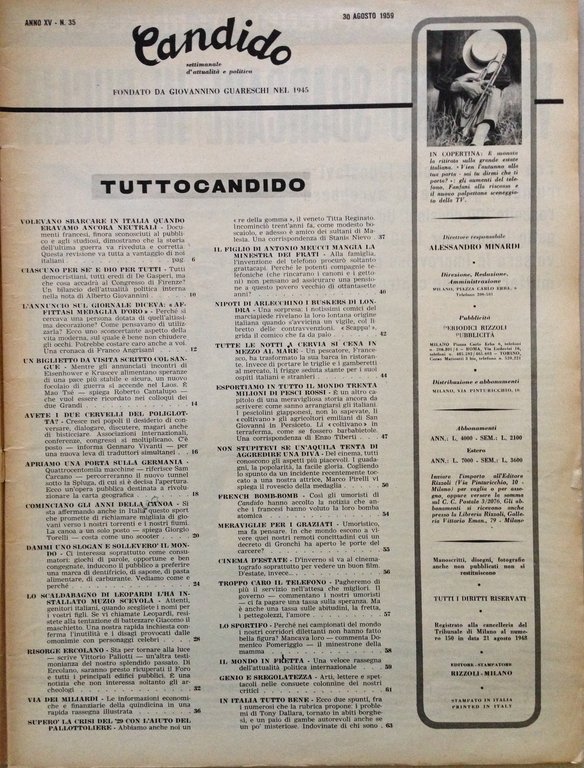 Candido N 35 Agosto 1959 Mina Mazzini Copertina Tipo Esportazione …