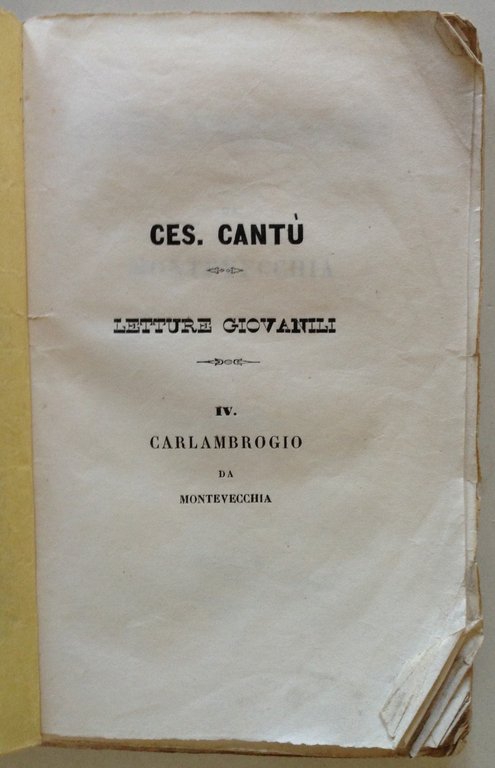 Cant˘ Letture Giovanili Carlambrogio da Montevecchia Perelli Editore Milano 1846