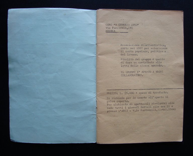 Canti Popolari Gruppo ARCI 9 gennaio 1950 Modena | Immagine Gallery 2