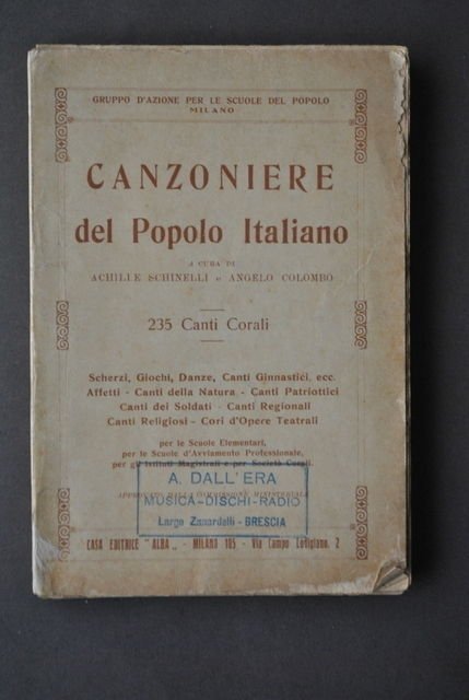 Canti Regionali Dialetto Canzoniere Popolo Italiano Schinelli Colombo 1920 | Immagine principale