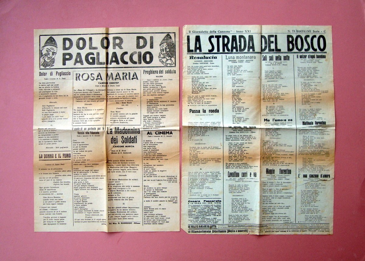 Canzoni Grandi Fogli Volanti 1943 Dolor di Pagliaccio La strrada …