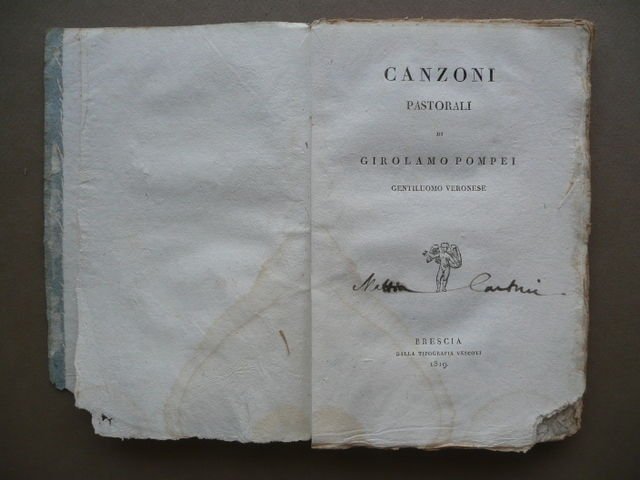 Canzoni Pastorali Girolamo Pompei Gentiluomo Veronese Brescia 1819 Poesia