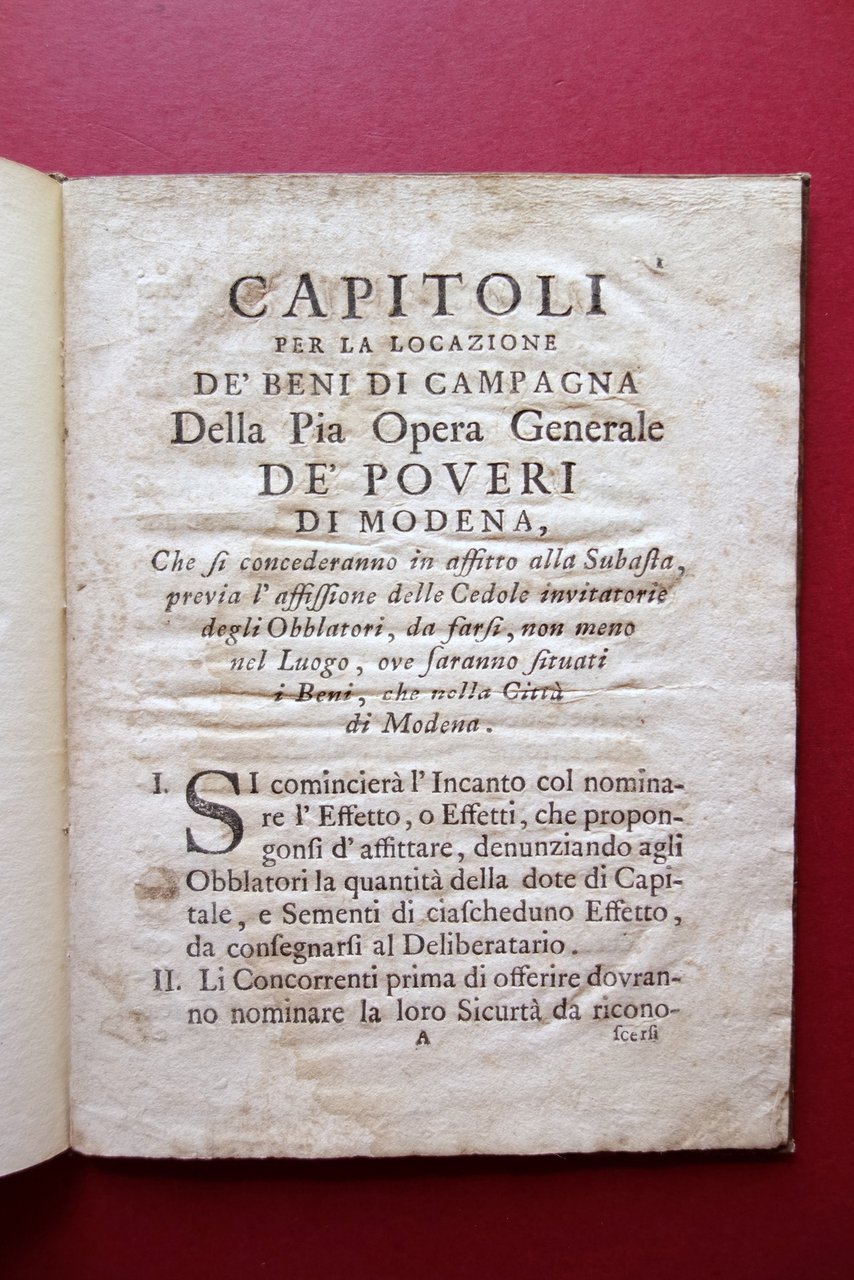 Capitoli per la Locazione di Campagna Pia Opera de'Poveri di …
