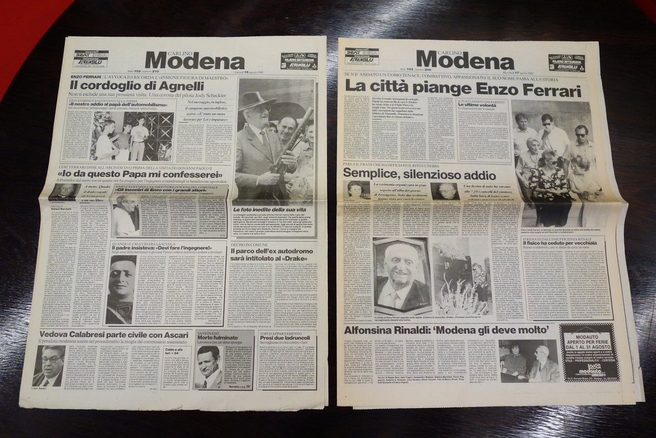 CARLINO MODENA MORTE ENZO FERRARI 2 NUMERI 17-18/8/1988 COMPLETI