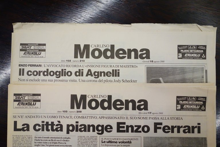CARLINO MODENA MORTE ENZO FERRARI 2 NUMERI 17-18/8/1988 COMPLETI