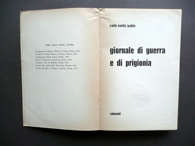Carlo Emilio Gadda Giornale di Guerra e di Prigionia Sansoni …