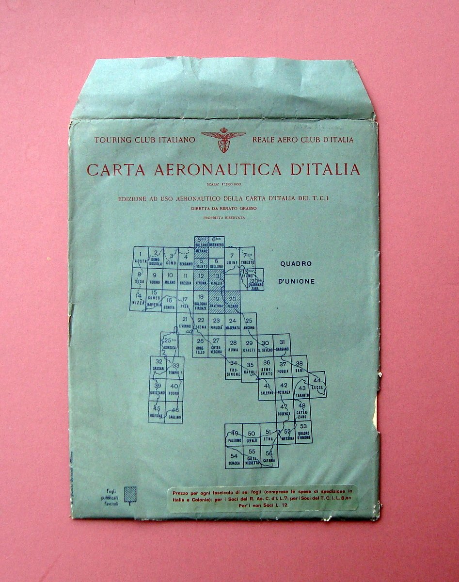 Carta Aeronautica Militare cartella con 6 cartine a colori ripiegate …