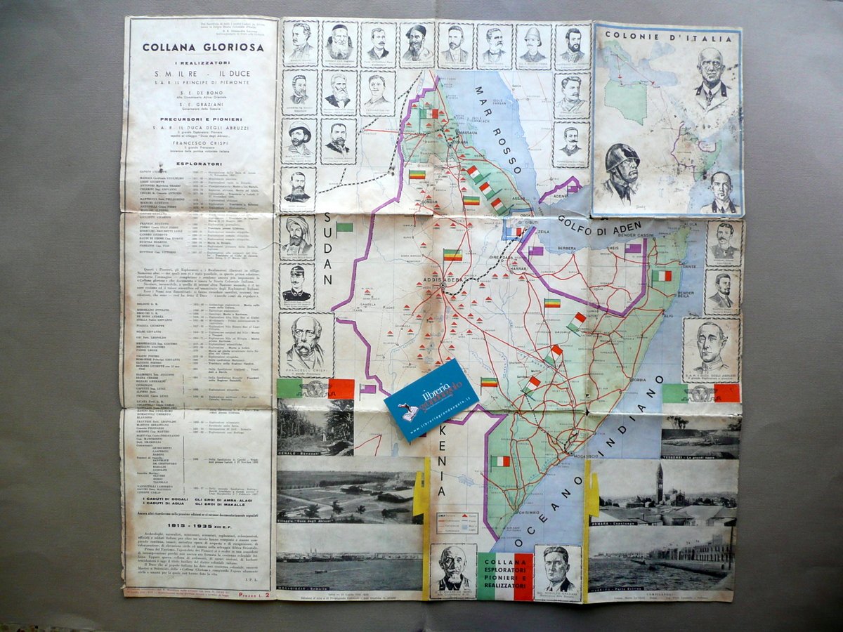 Carta Africa Orientale Collana Gloriosa Esploratori Pionieri Opere Colonie 1935 | Immagine principale