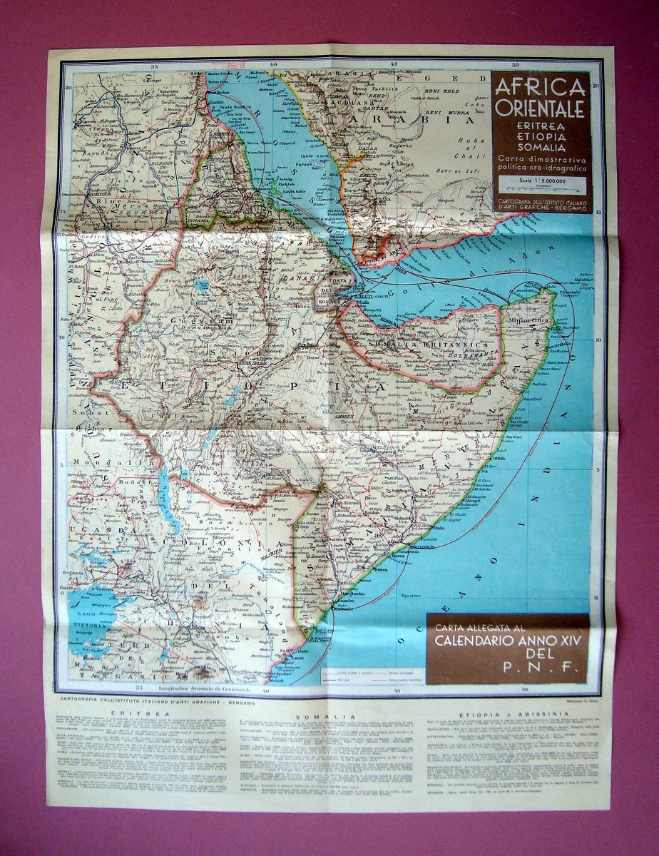 Carta Africa Orientale Eritrea Etiopia Somalia 1937 Arti Grafiche Bergamo