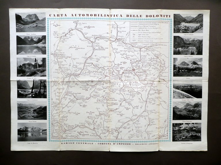 Carta Automobilistica delle Dolomiti Garage Centrale Cortina d'Ampezzo Anni '20 | Immagine Gallery 1