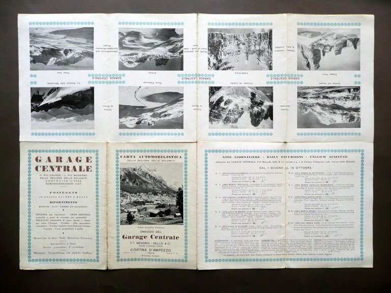 Carta Automobilistica delle Dolomiti Garage Centrale Cortina d'Ampezzo Anni '20