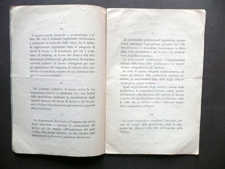 Carta del Lavoro Ministero delle Corporazioni Poligrafico dello Stato Roma …