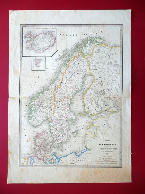 Carta della Scandinavia Regni di Svezia Norvegia Danimarca Iunck Met‡ Ottocento