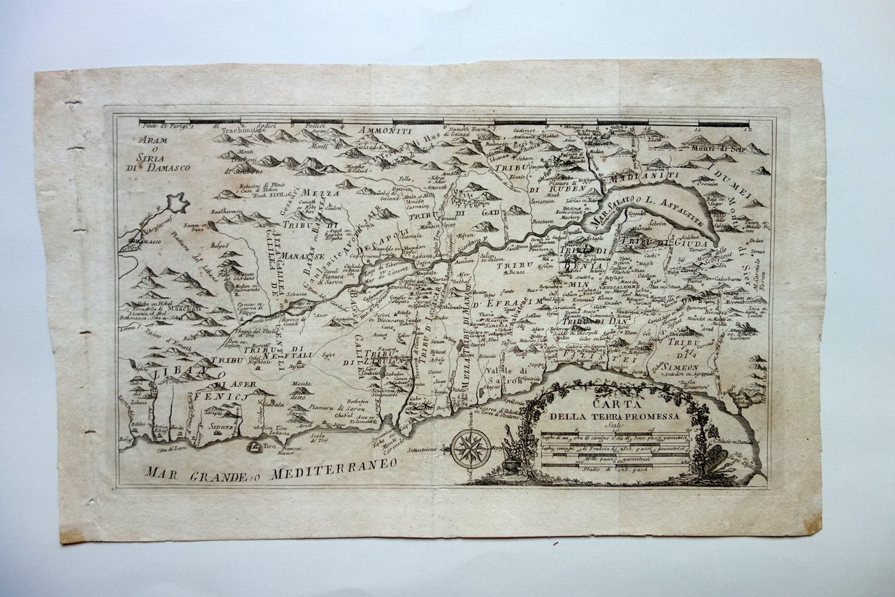 Carta della Terra Promessa Israele Gerusalemme Palestina 1750 circa Originale