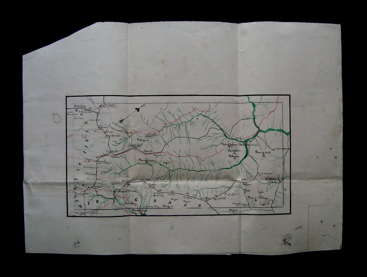 Carta disegnata a Mano Fine '800 Appennino Modenese Polinago Pieve …