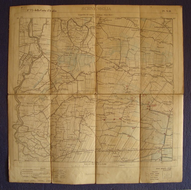 CARTA F.75 DELLA CARTA D'ITALIA IGM TELATA SCHIVENOGLIA 1893