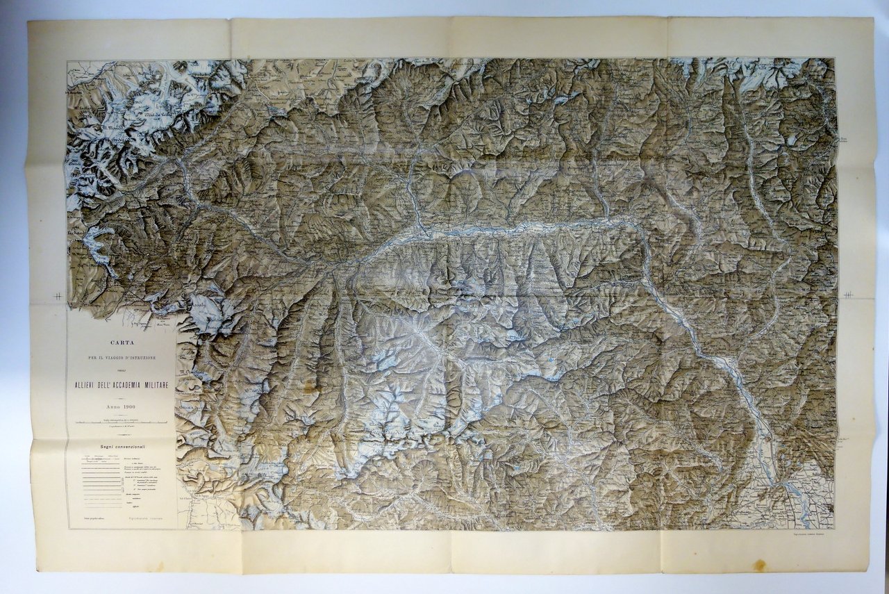 Carta Geografica Valle d'Aosta Viaggio di Istruzione Accademia Militare 1900