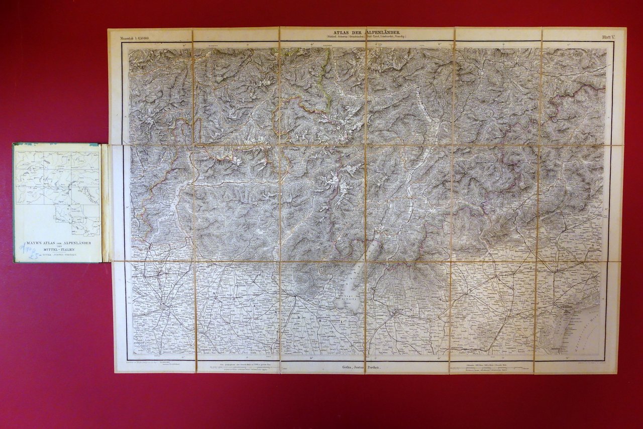 Carta Telata Mayr Atlas Alpenlander und Mittel-Italien Sud Tirol Lombardei …