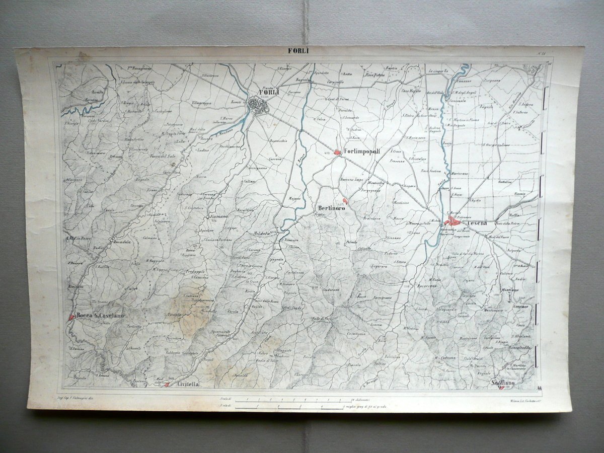 Carta Topografica ForlÏ Cesena Forlimpopoli Litografia Corbetta Milano 1870-80 | Immagine principale