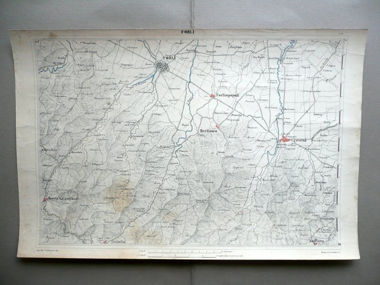 Carta Topografica ForlÏ Cesena Forlimpopoli Litografia Corbetta Milano 1870-80 | Immagine Gallery 1