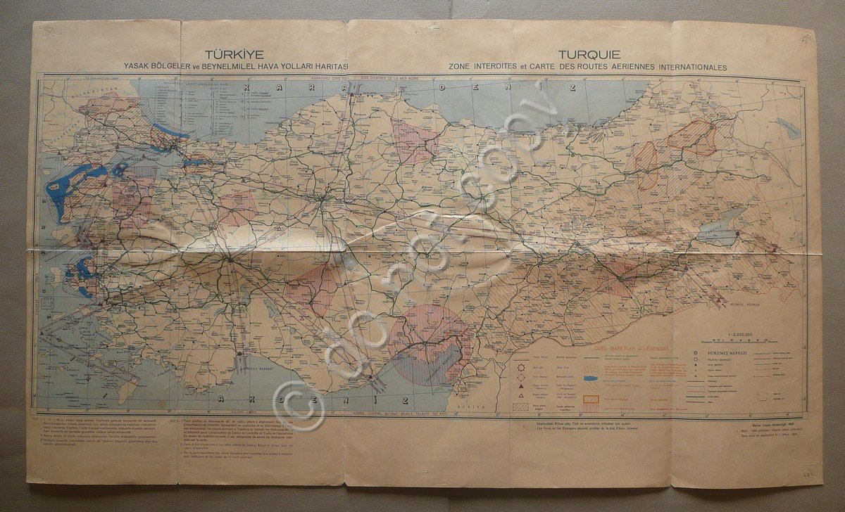 Carta Turkiye Turquie Zone Interdites Routes Aeriennes Internationales 1958 | Immagine principale