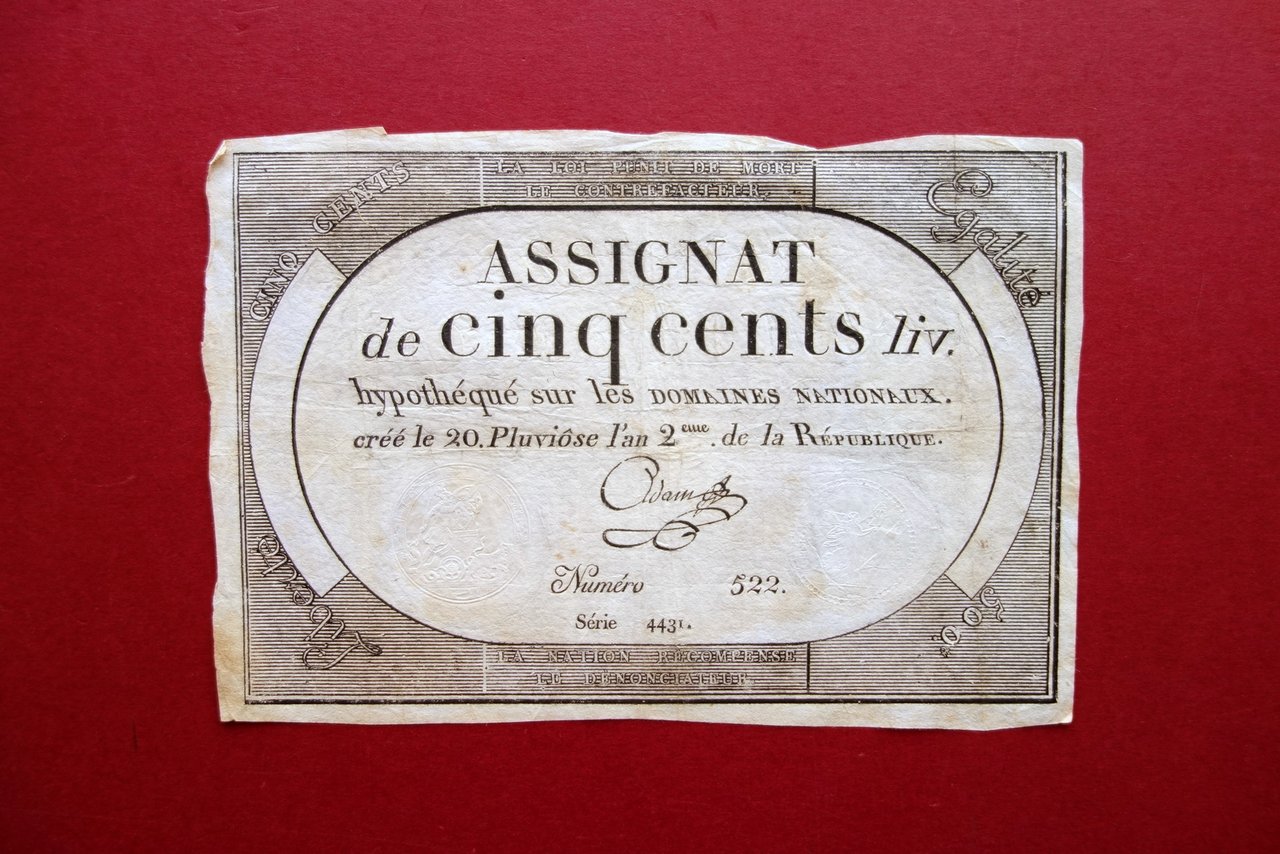 Cartamoneta Repubblica Francese Assignat de Cinq Cent 1794 Originale | Immagine principale