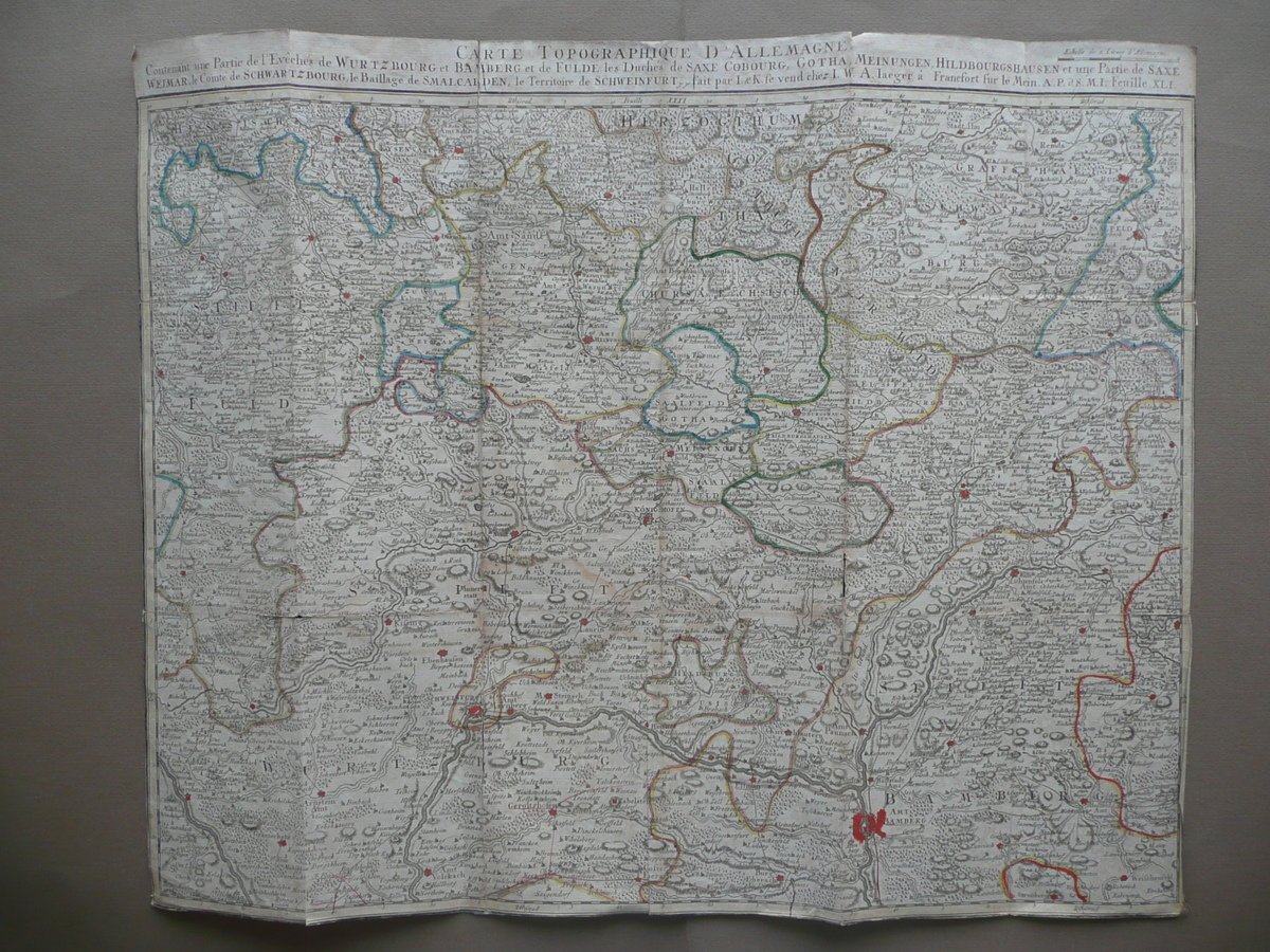 Carte Topographique d'Allemagne Iaeger Francoforte 1789 Mappa Germania Geografia