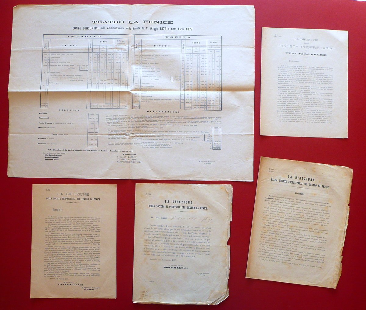 Carteggio Teatro La Fenice Venezia Conto Consuntivo Circolari 1875-1880