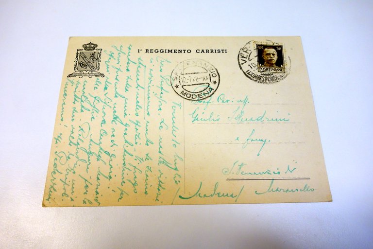 Cartolina 1° Reggimento Carristi Folgore nella battaglia viaggiata 1942 Cisari