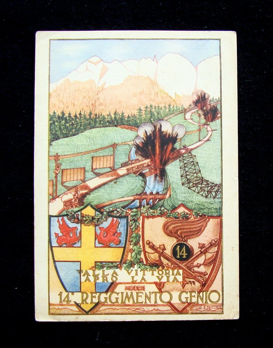 Cartolina 14∞ Reggimento Genio 1943 Grafiche Boeri viaggiata