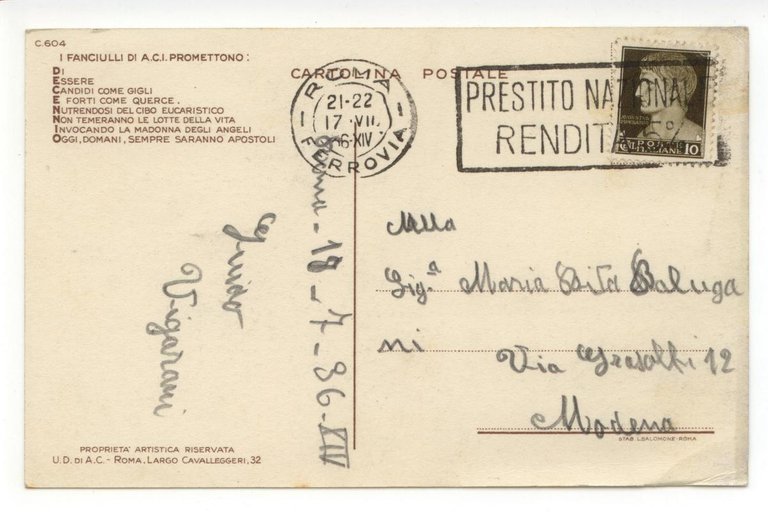 Cartolina 1926 1936 I Fanciulli di A. C. I. Promettono …