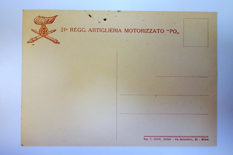 Cartolina 21° Reggimento Artiglieria Motorizzato "Po" non viaggiata Bartoli