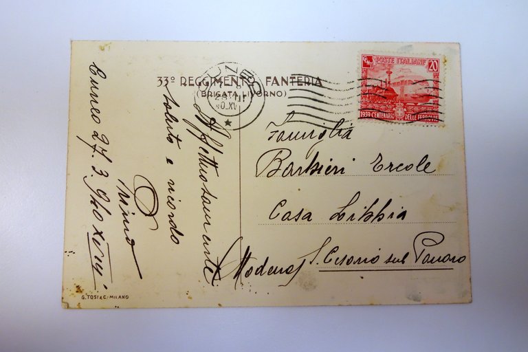 Cartolina 33° Reggimento Fanteria "Livorno" 1940 viaggiata