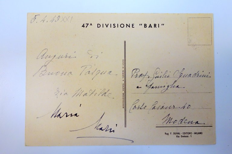 Cartolina 47a Divisione "Bari" Zona Sacra di "Monastero" viaggiata 1943