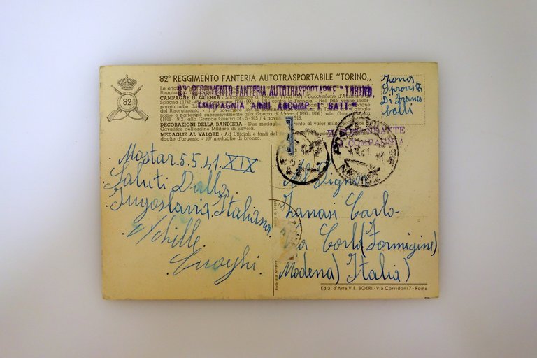 Cartolina 82° Reggimento Fanteria Autotrasportabile Torino Viaggiata 1941 WW2