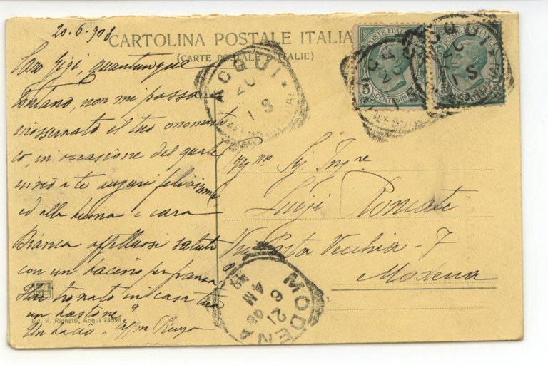 Cartolina Acqui Veduta Generale 1908 viaggiata Alessandria