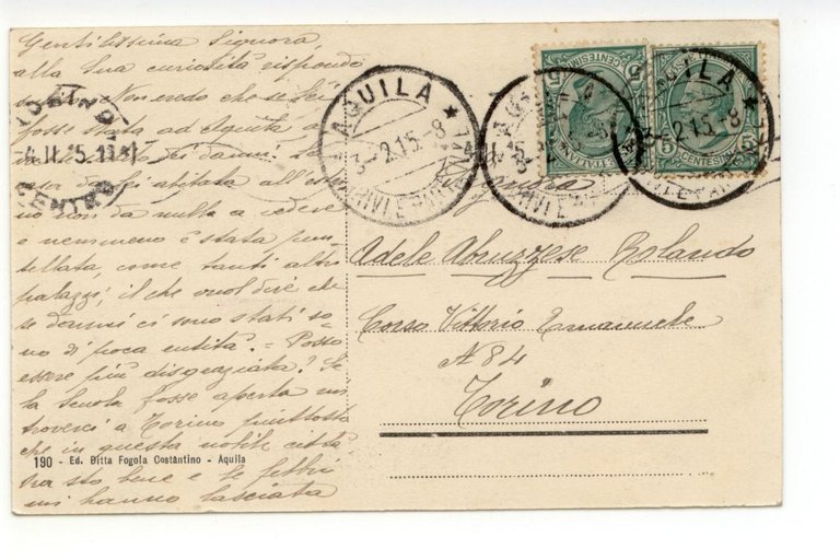 Cartolina Aquila Corso Vittorio Emanuele 1915 viaggiata