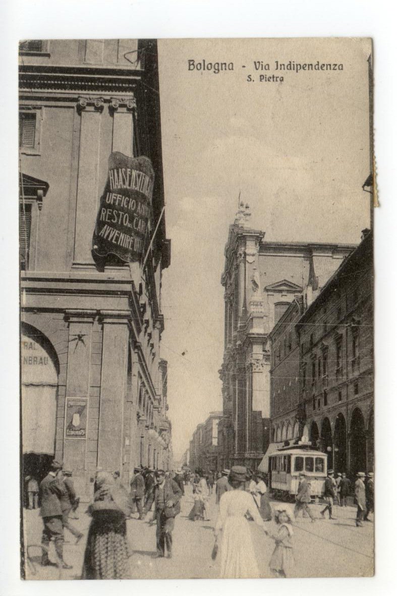 Cartolina Bologna Via Indipendenza S. Pietro viaggiata 1921