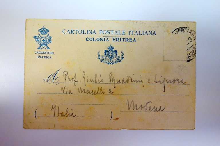 Cartolina Cacciatori d'Africa Eritrea francobollo rimosso viaggiata 1929 colonie