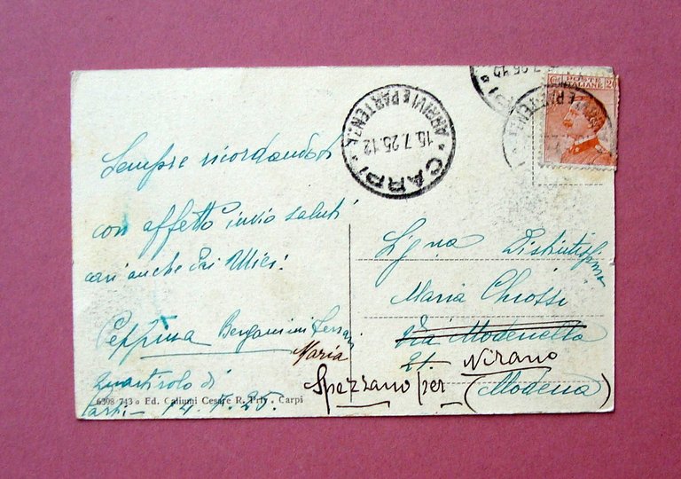 Cartolina Carpi Viale Carducci animata viaggiata 1912