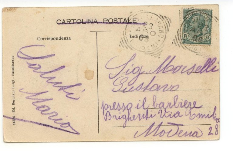 Cartolina Castellarano Borgo Superiore 1908 viaggiata Reggio Emilia