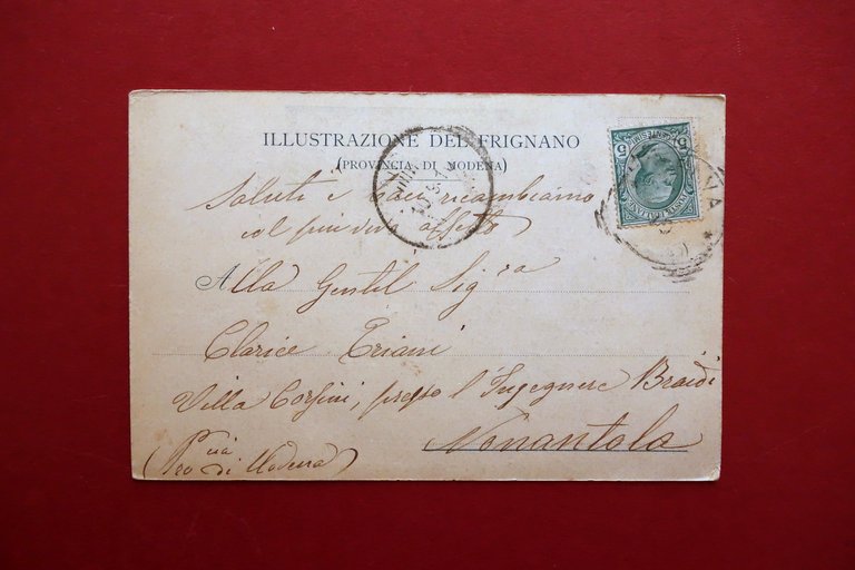 Cartolina Castello di Pompeano Torre Serramazzoni Modena Viaggiata 1910 Animata