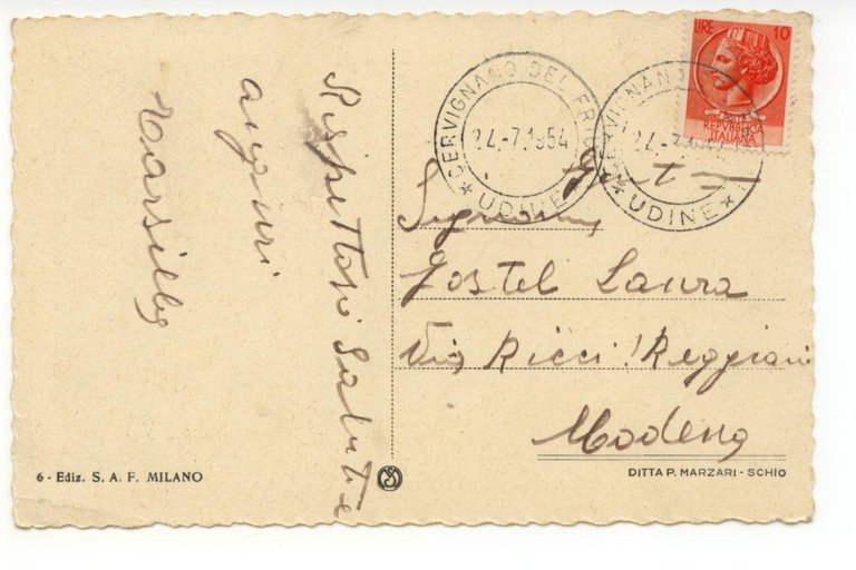 Cartolina Cervignano del Friuli Piazza Emanuele Filiberto 1954 viaggiata Udine