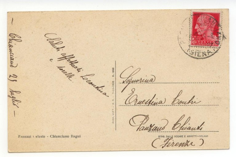 Cartolina Chianciano Viale Dante 1938 viaggiata