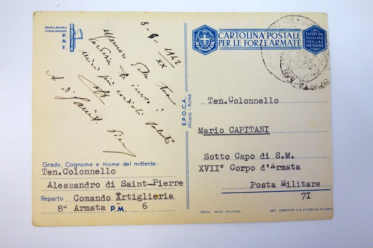 Cartolina Combattere Camicie Nere posta militare 71 viaggiata Lagomarsino 1942