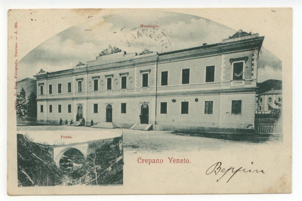 Cartolina Crepano Veneto Municipio Ponte 1901 viaggiata Treviso | Immagine principale