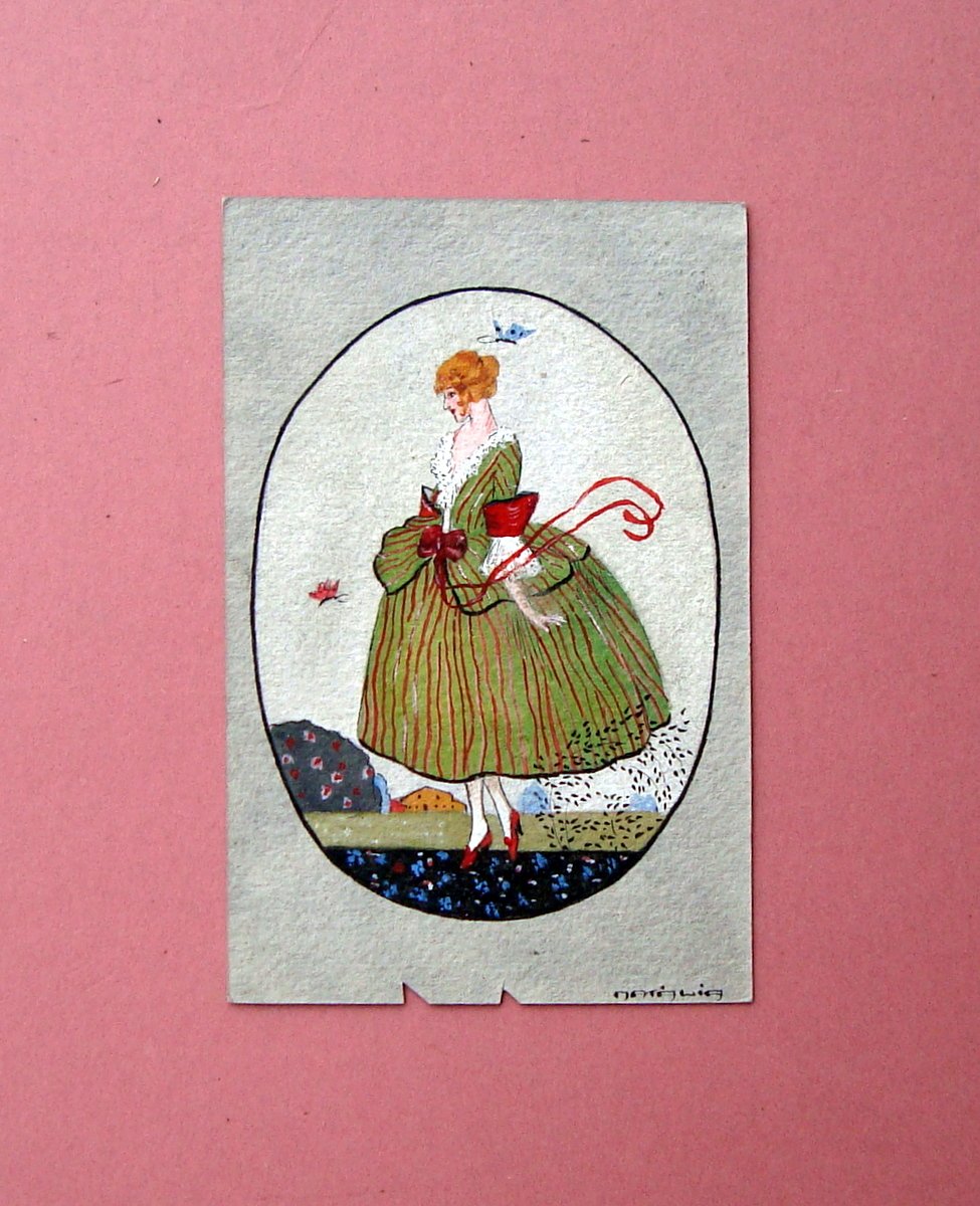 Cartolina dipinta a mano viaggiata 1920 Natalie ottima