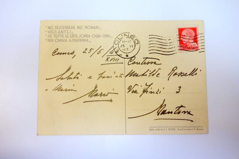 Cartolina Divisione Alpina Cuneese viaggiata 1940